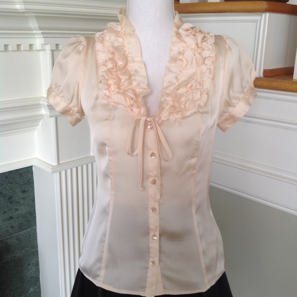 F.A.N.G. - Cream ruffle button down blouse
